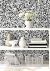 Seabrook Alejandra Floral Metallic Ivory & Nightfall Wallpaper