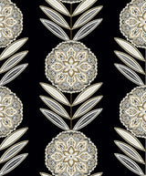 Seabrook Belle Floral Stripe Black Tie & Metallic Gold Wallpaper