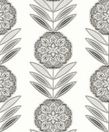 Seabrook Belle Floral Stripe Mushroom Wallpaper