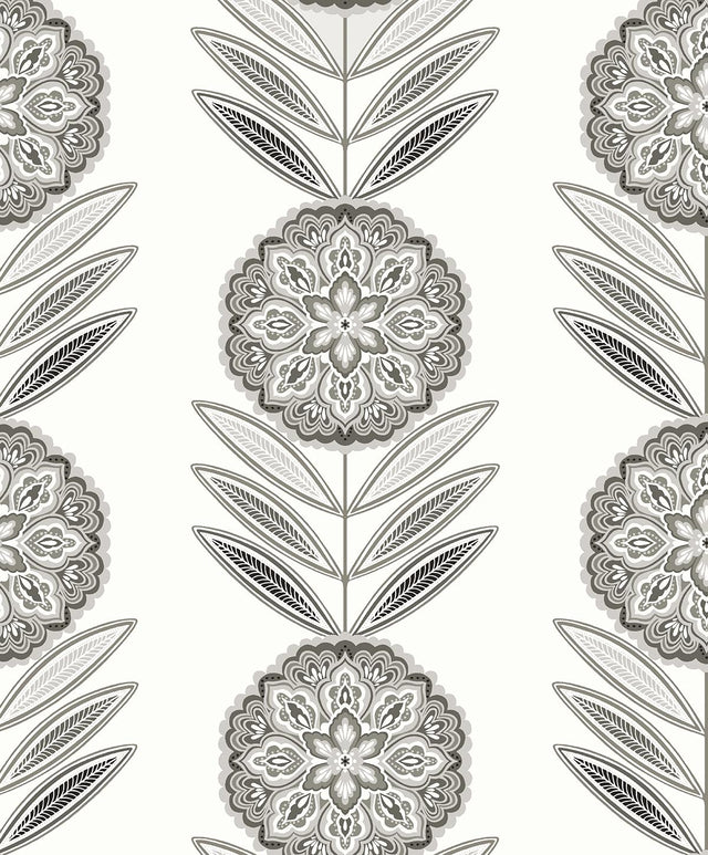 Seabrook Belle Floral Stripe Mushroom Wallpaper