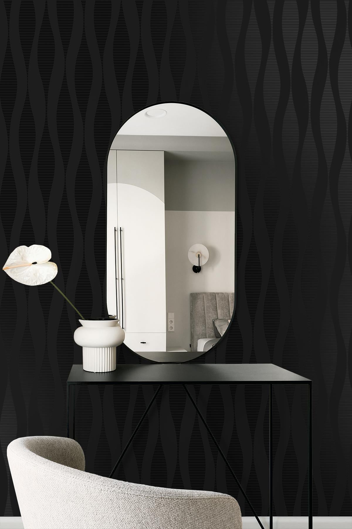 Seabrook Harmony Ikat Waves Metallic Carbon Wallpaper