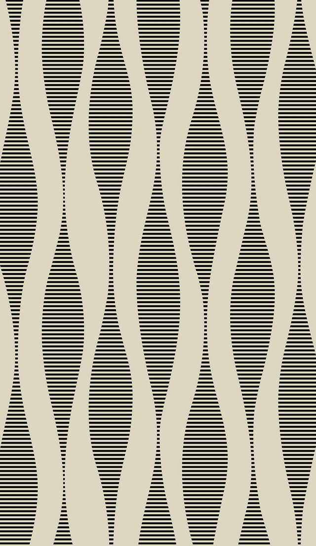 Seabrook Harmony Ikat Waves Latte & Metallic Black Wallpaper
