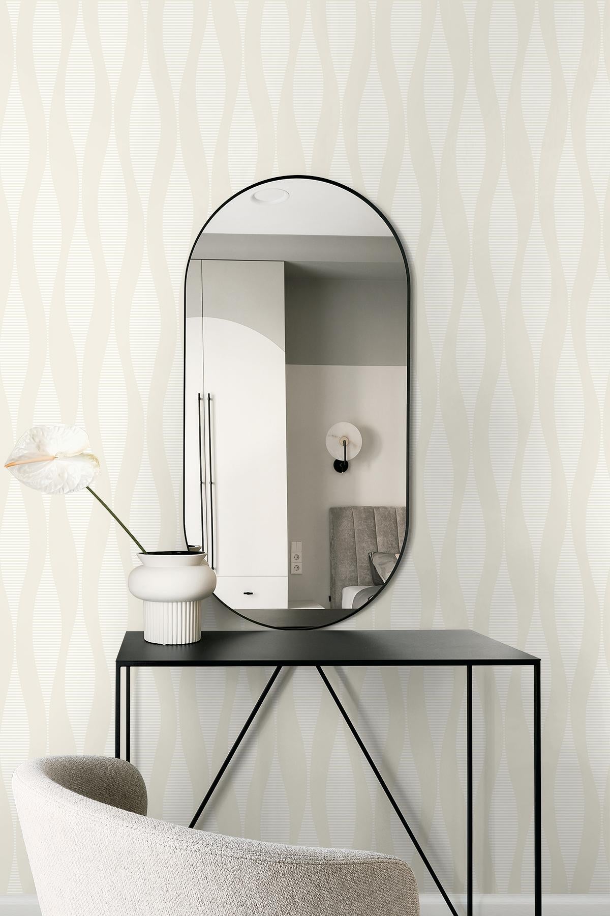 Seabrook Harmony Ikat Waves Oyster & Cream Wallpaper