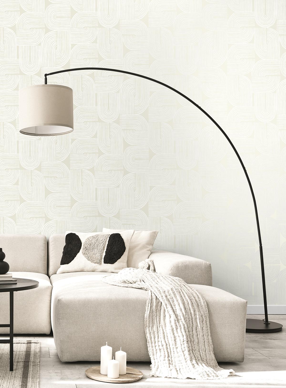 Seabrook Piper Geometric Metallic Champagne & Flour Wallpaper