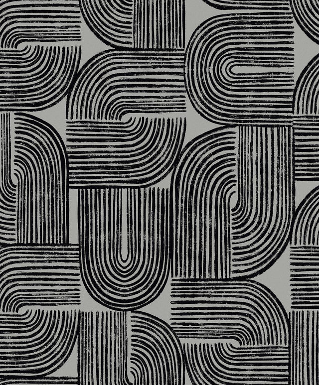 Seabrook Piper Geometric Metallic Silver Sea & Black Wallpaper