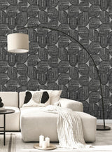 Seabrook Piper Geometric Metallic Silver Sea & Black Wallpaper