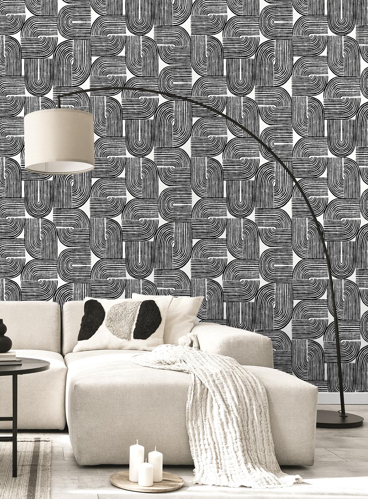 Seabrook Piper Geometric Off-White & Onyx Wallpaper