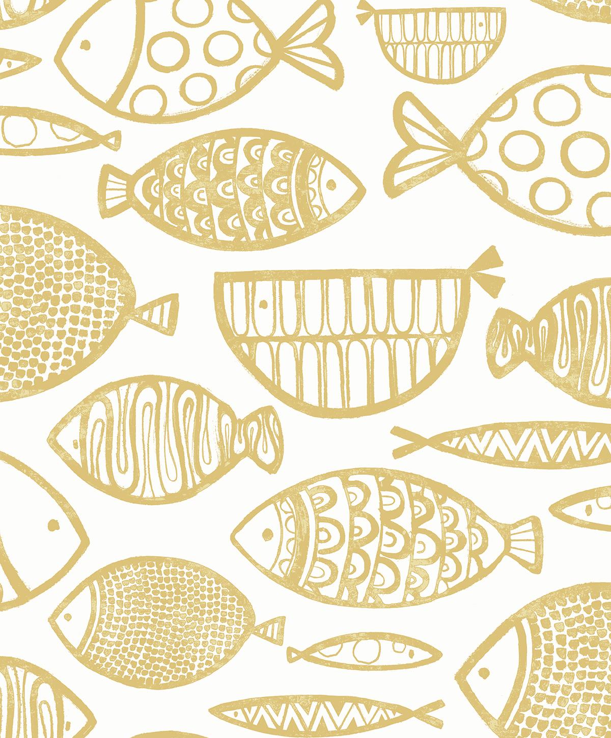 Seabrook Cadence Fish Honey Wallpaper