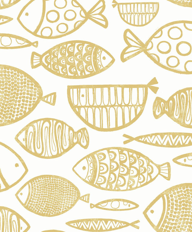 Seabrook Cadence Fish Honey Wallpaper