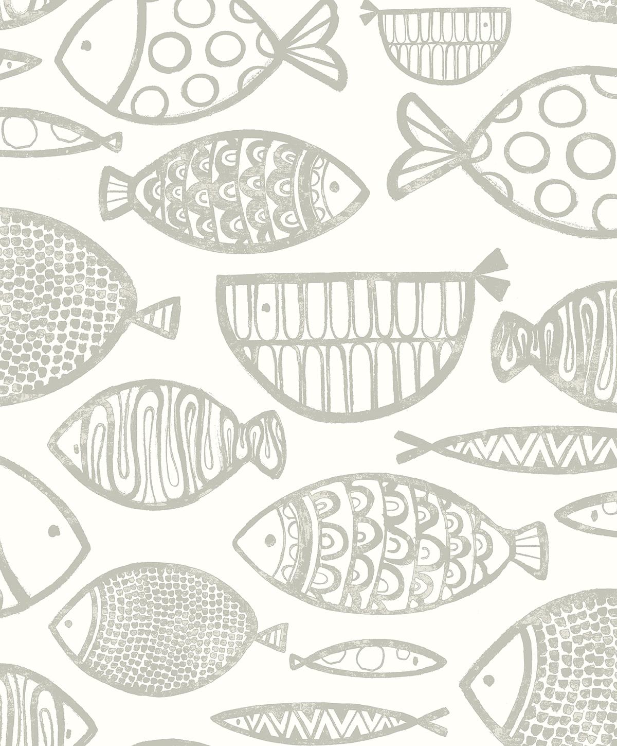 Seabrook Cadence Fish Lily Grey Wallpaper
