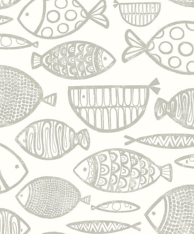 Seabrook Cadence Fish Lily Grey Wallpaper