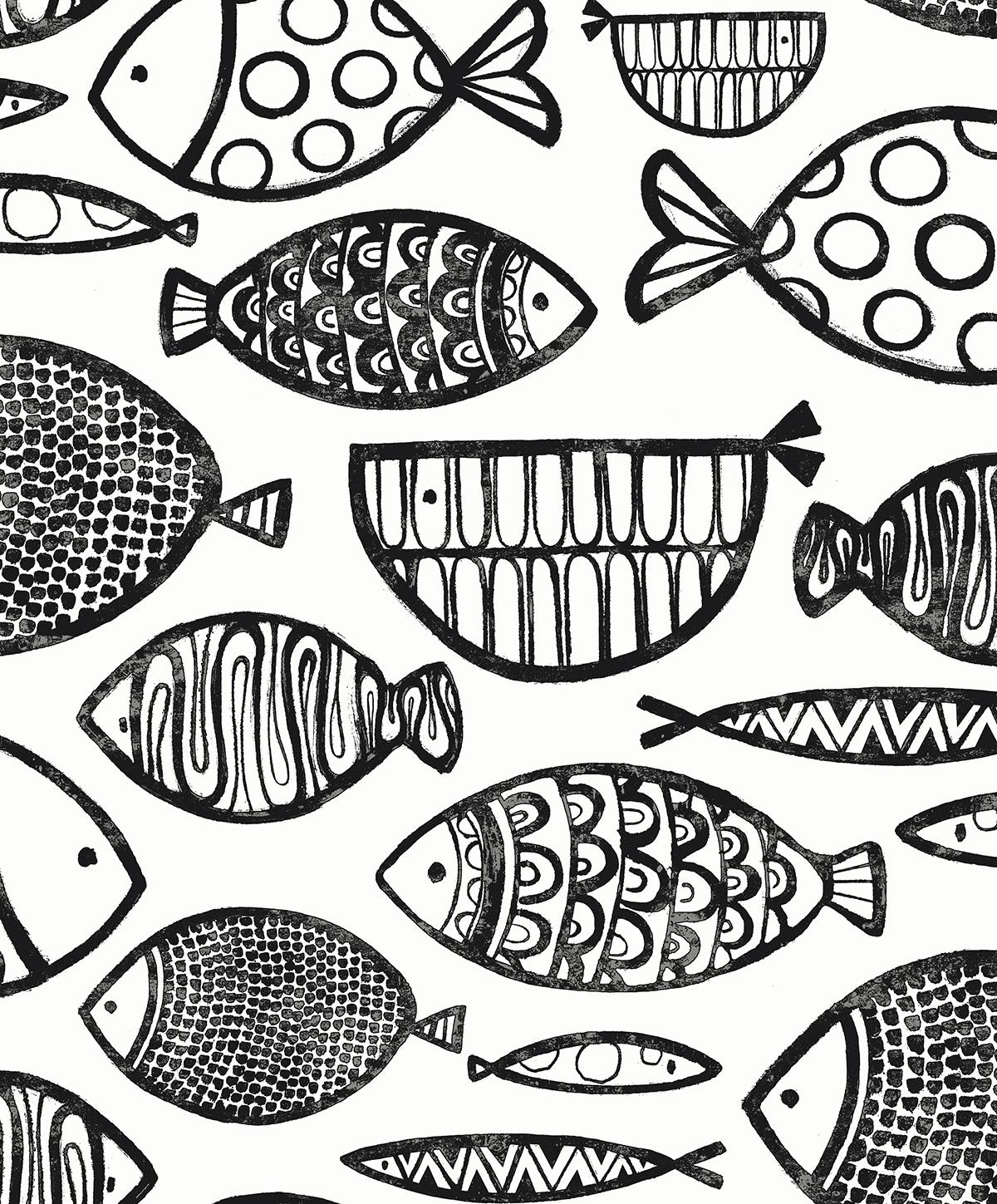 Seabrook Cadence Fish Contrast Wallpaper