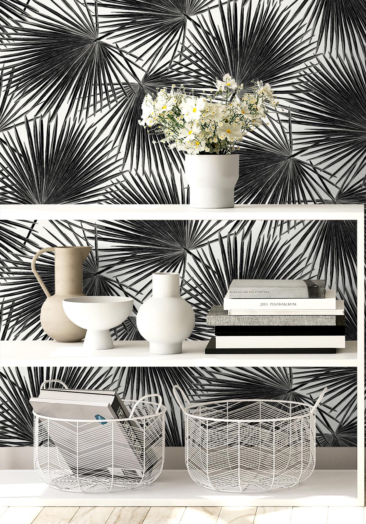 Seabrook Elvis Palms Inky Wallpaper