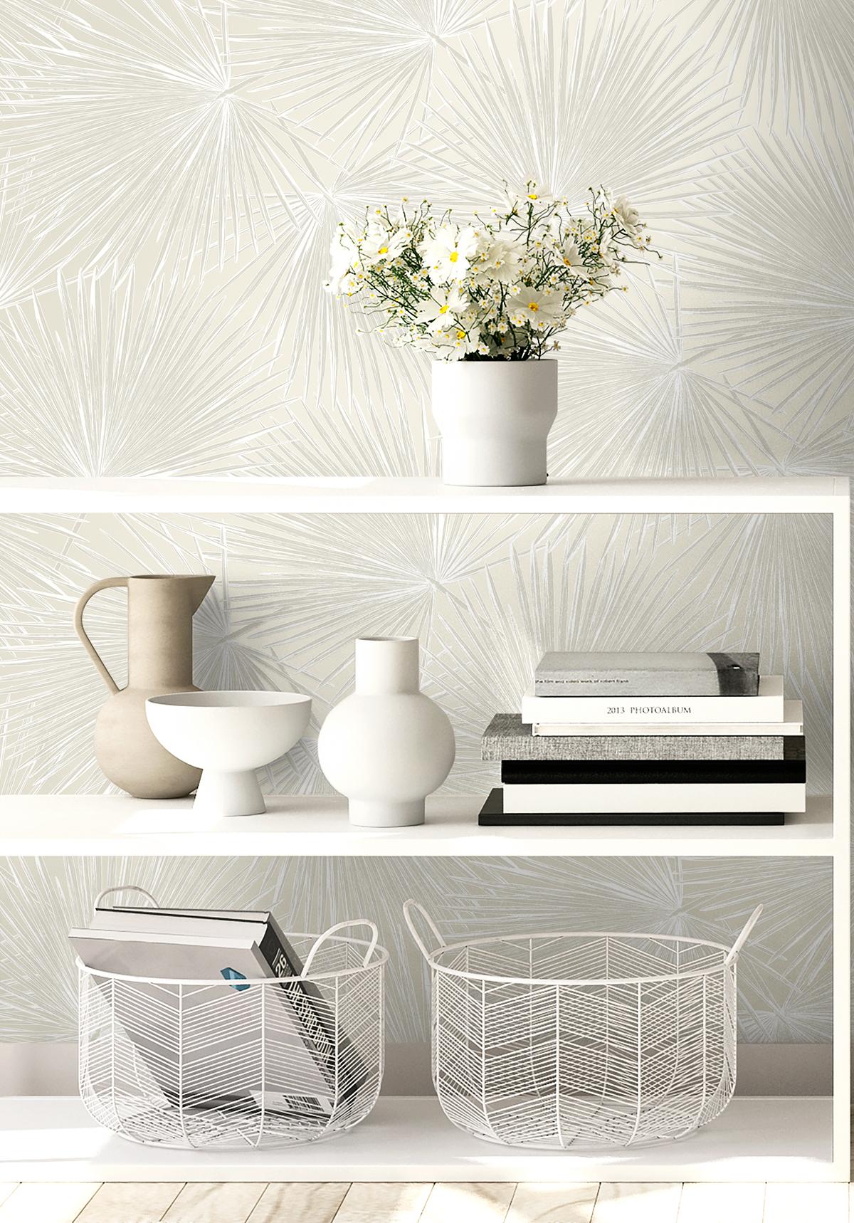 Seabrook Elvis Palms Metallic Ivory Wallpaper