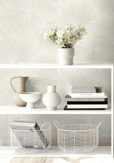 Seabrook Elvis Palms Metallic Ivory Wallpaper