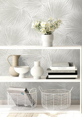 Seabrook Elvis Palms Metallic Boulder Grey Wallpaper