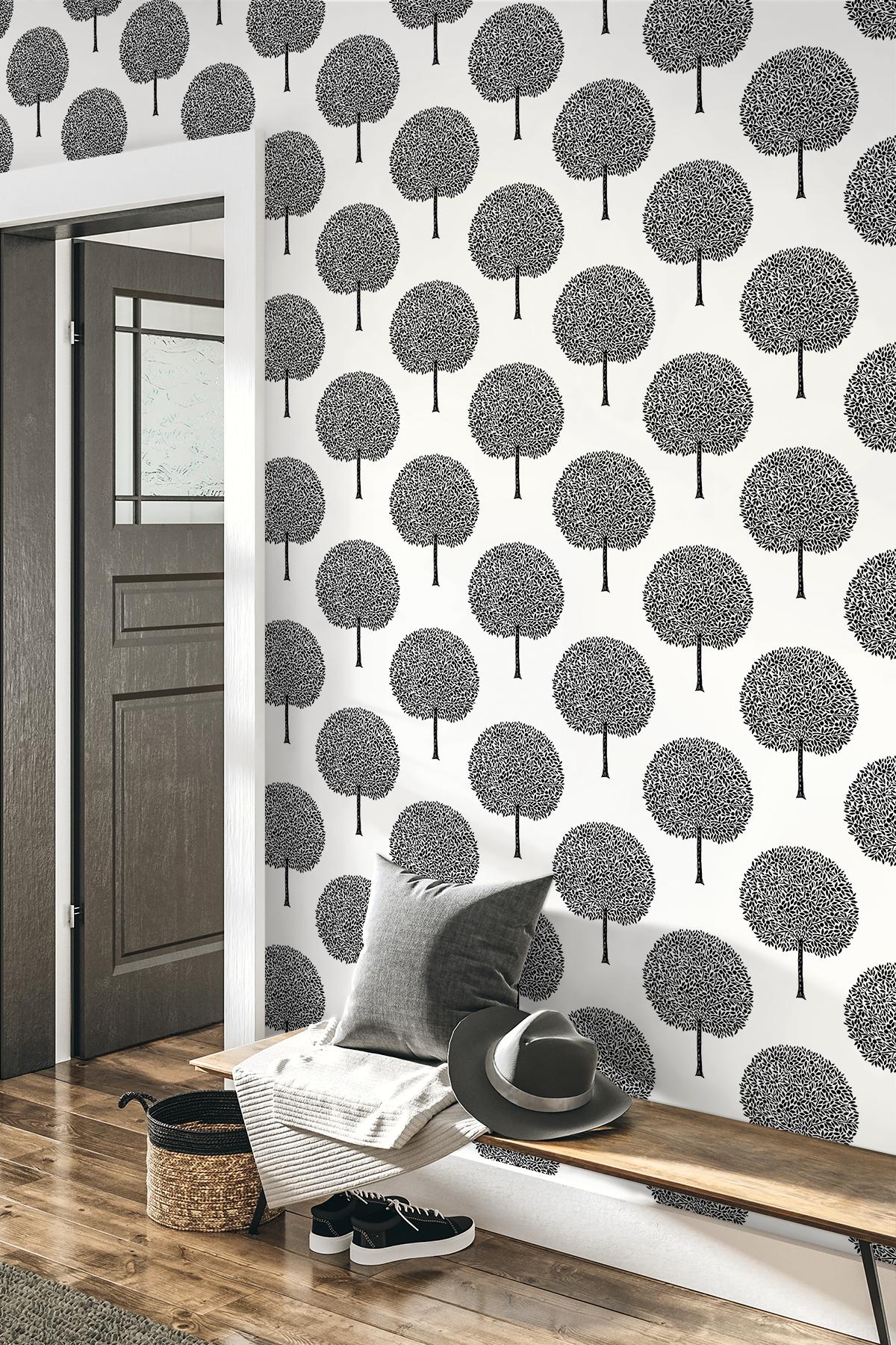 Seabrook Demi Trees Alabaster & Contrast Wallpaper