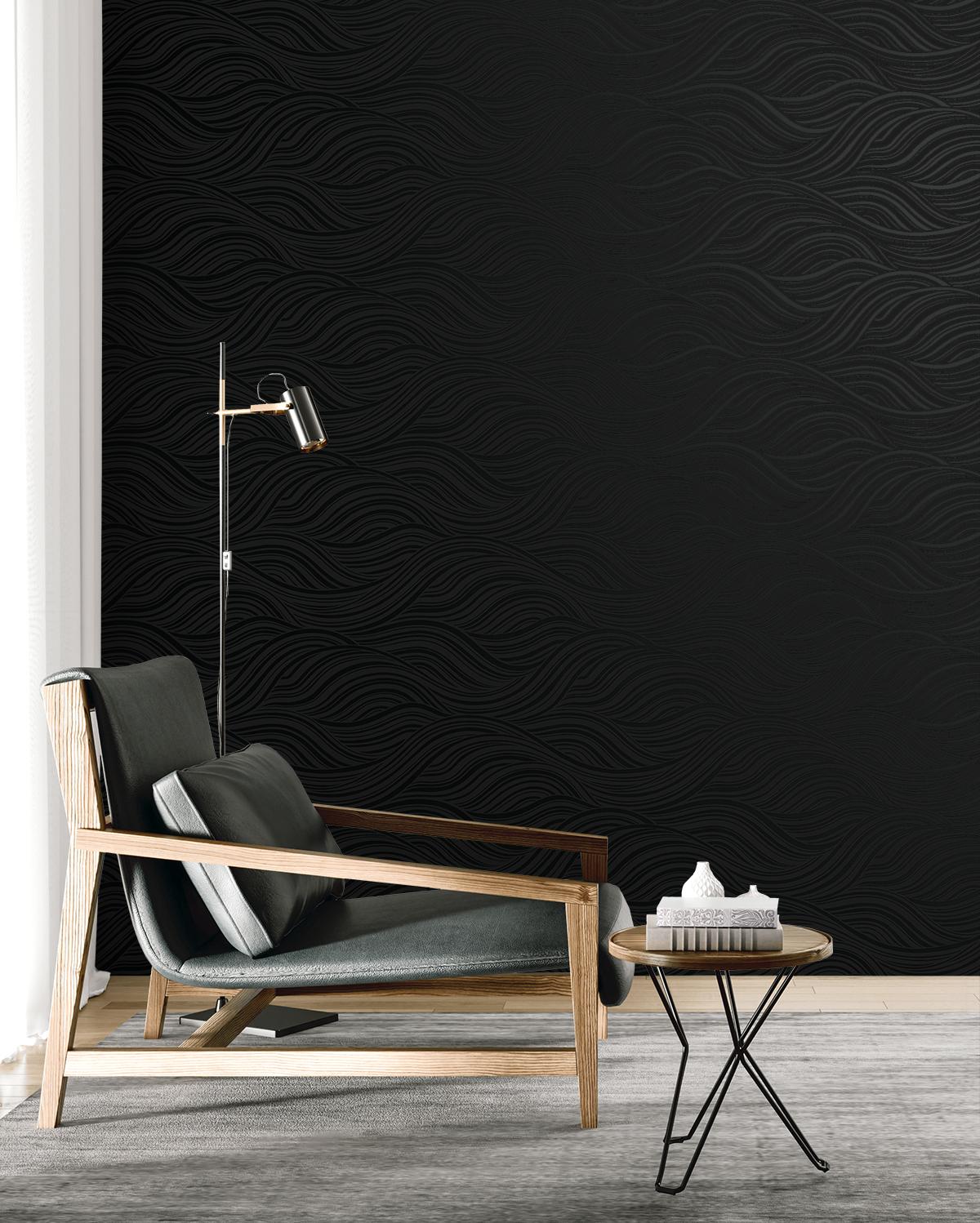 Seabrook Melody Waves Metallic Inkwell Wallpaper