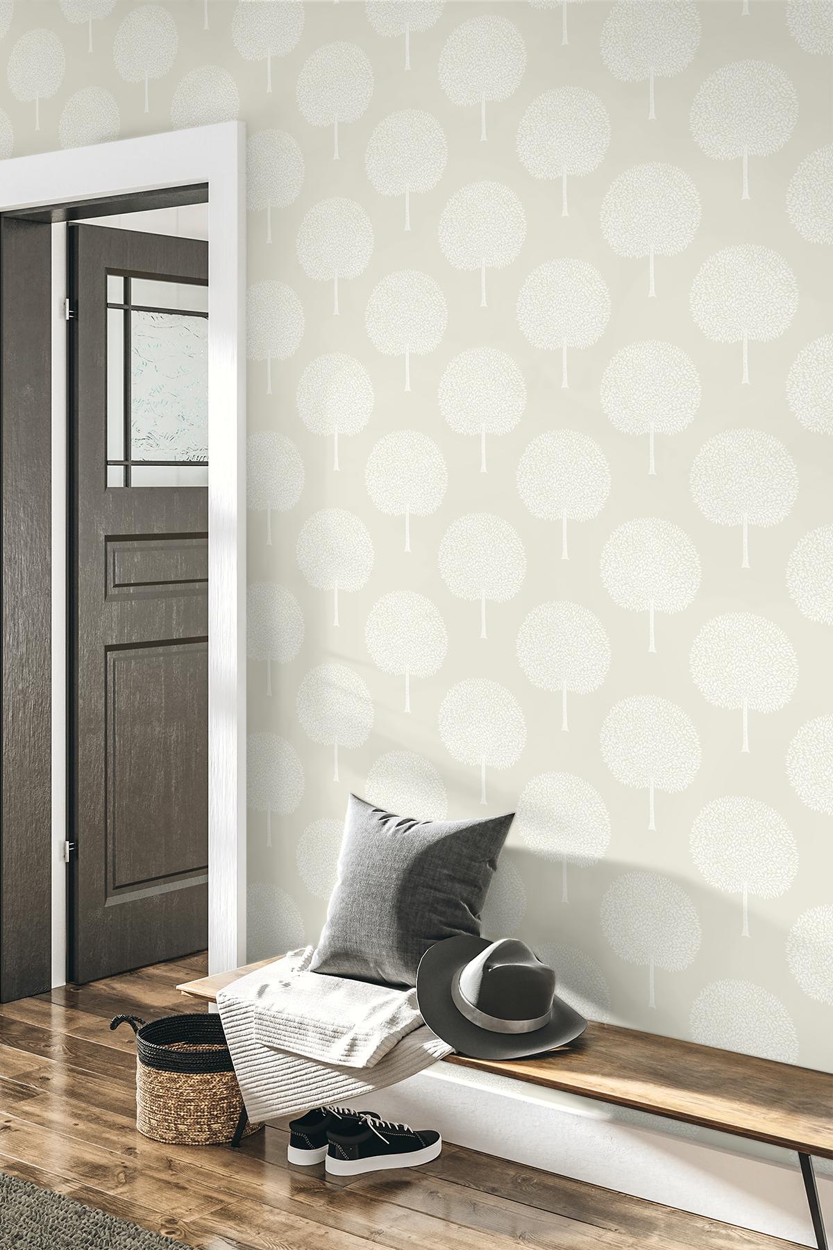 Seabrook Demi Trees Neutral & Cream Wallpaper