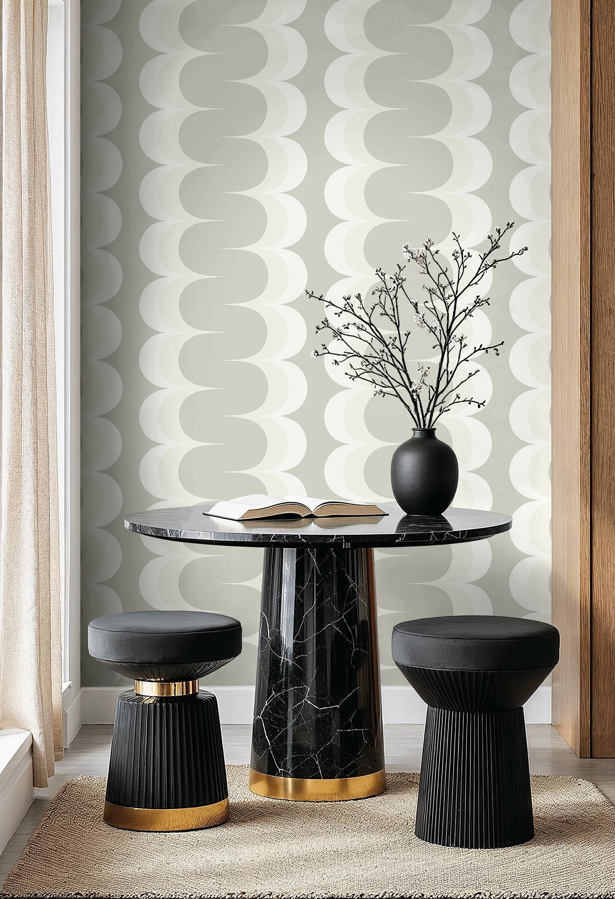 Seabrook Mandolin Geometric Stripe Paper & Fog Wallpaper