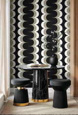 Seabrook Mandolin Geometric Stripe Onyx & Metallic Stone Wallpaper