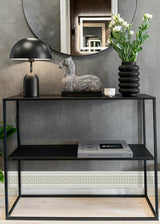 Seabrook Lyre Greek Key Border Almond & Metallic Champagne Wallpaper