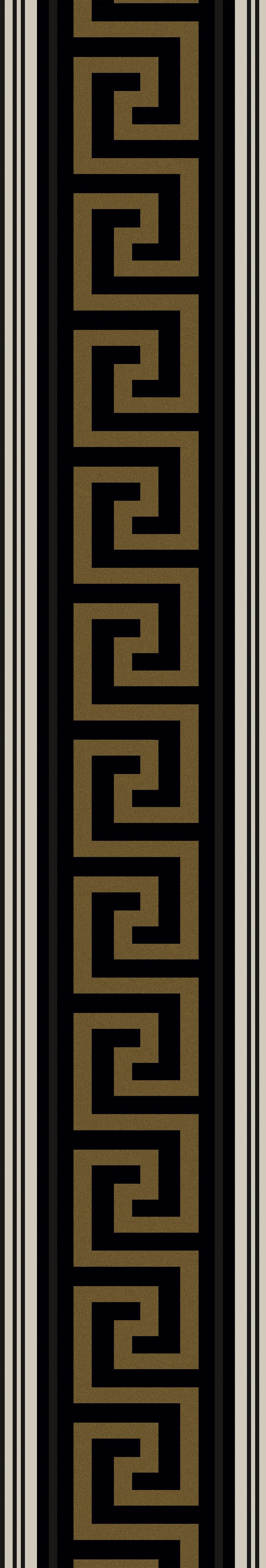 Seabrook Lyre Greek Key Border Black & Metallic Golden Sun Wallpaper