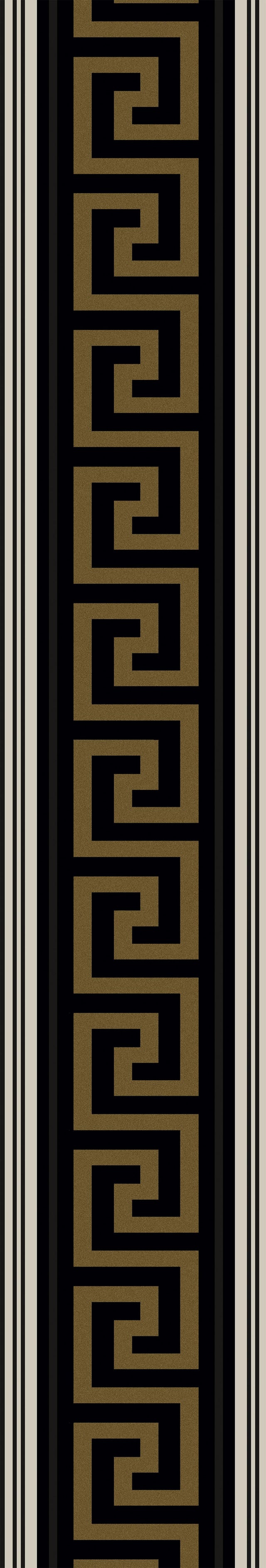 Seabrook Lyre Greek Key Border Black & Metallic Golden Sun Wallpaper