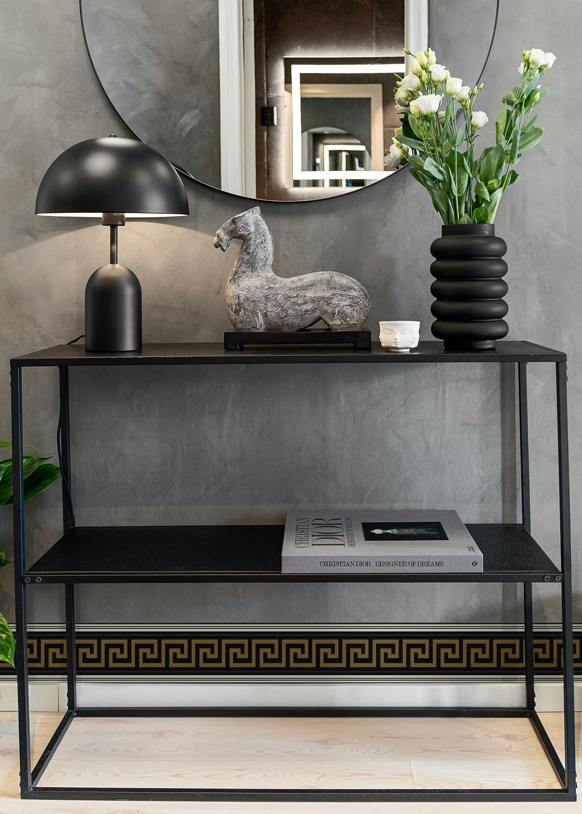 Seabrook Lyre Greek Key Border Black & Metallic Golden Sun Wallpaper