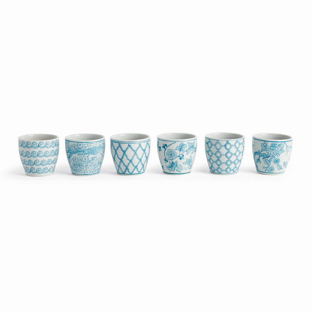 Napa Light Blue/White MONARCH MINI FLOWER POTS, SET OF 6