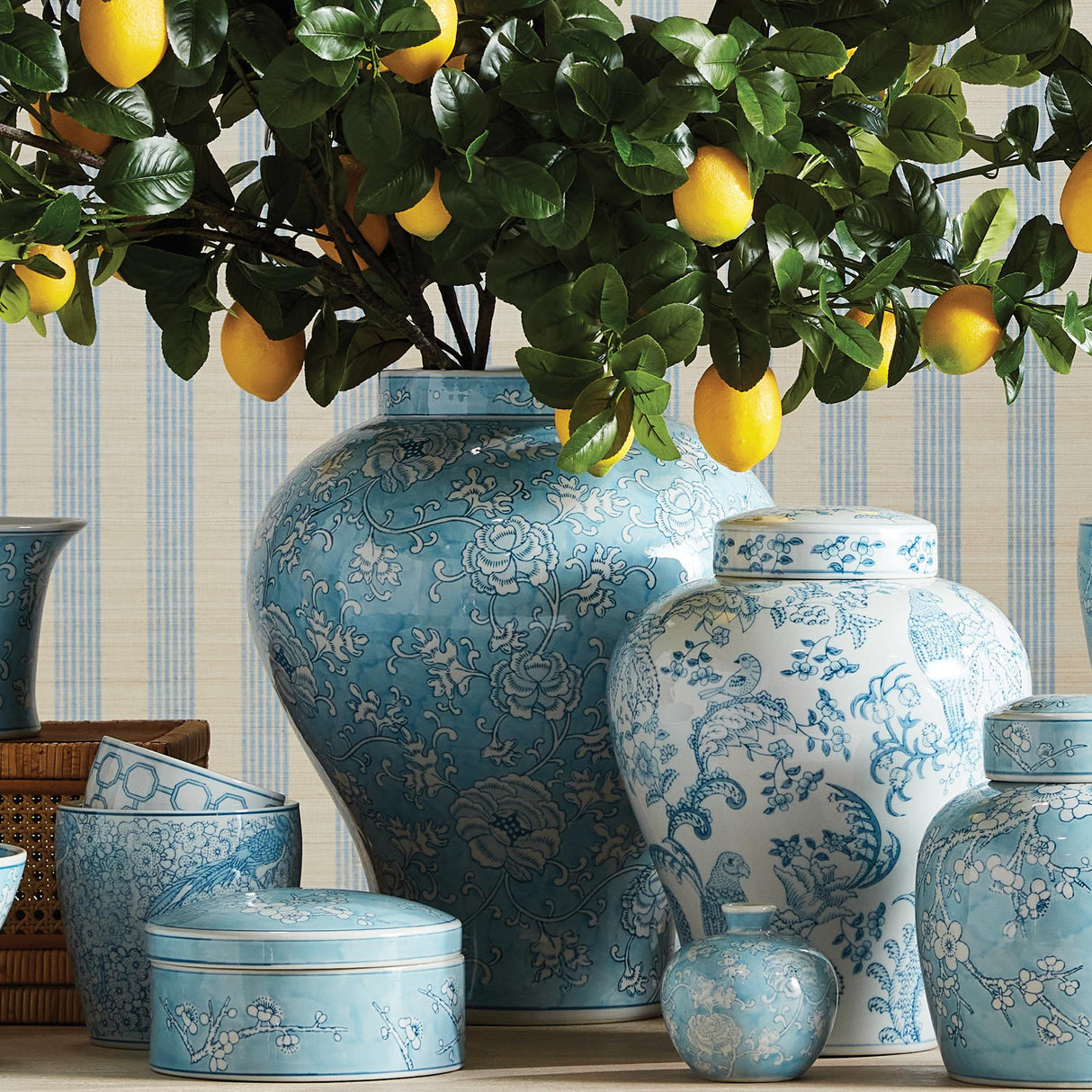 Napa Light Blue/White MONARCH LOTUS GINGER JAR