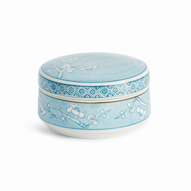 Napa Light Blue/White MONARCH EMPRESS ROUND LIDDED CATCH ALL BOX SMALL