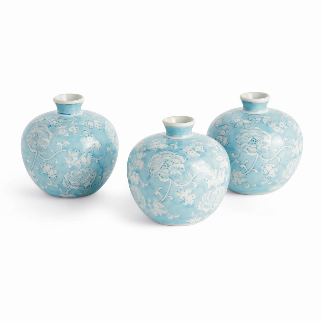 Napa Light Blue/White MONARCH LOTUS BUD VASES, SET OF 3