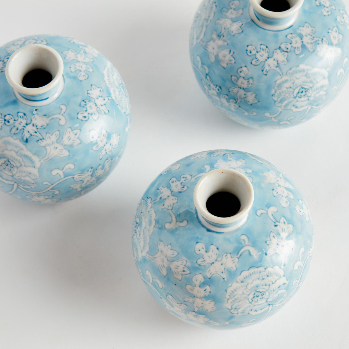 Napa Light Blue/White MONARCH LOTUS BUD VASES, SET OF 3
