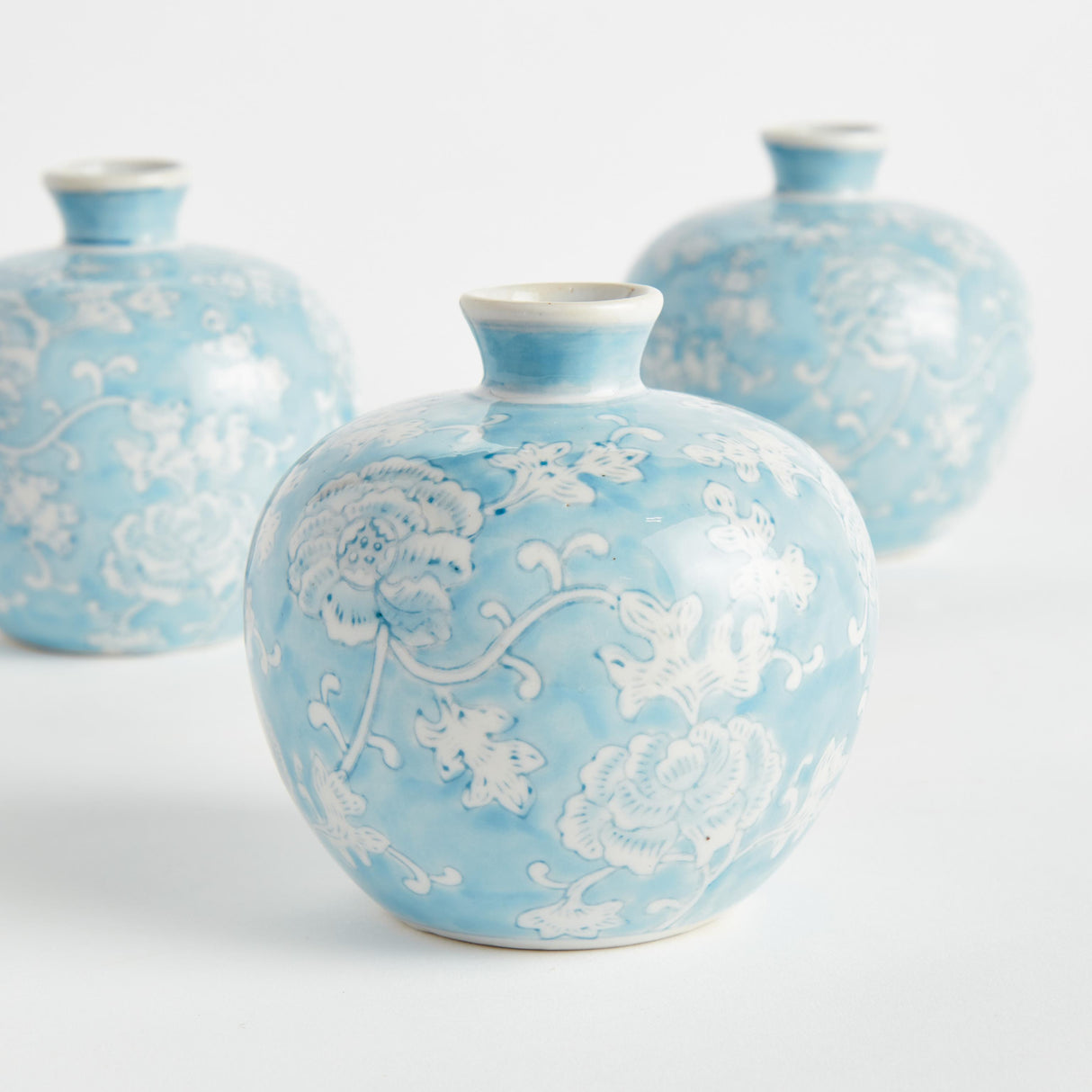 Napa Light Blue/White MONARCH LOTUS BUD VASES, SET OF 3