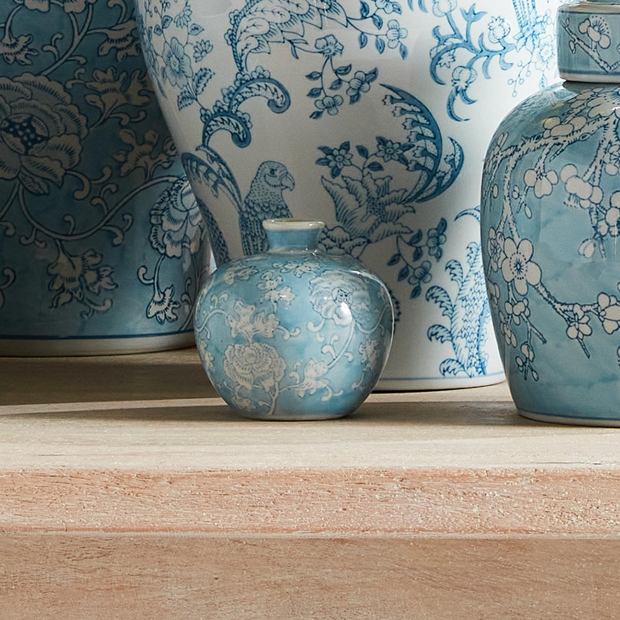 Napa Light Blue/White MONARCH LOTUS BUD VASES, SET OF 3