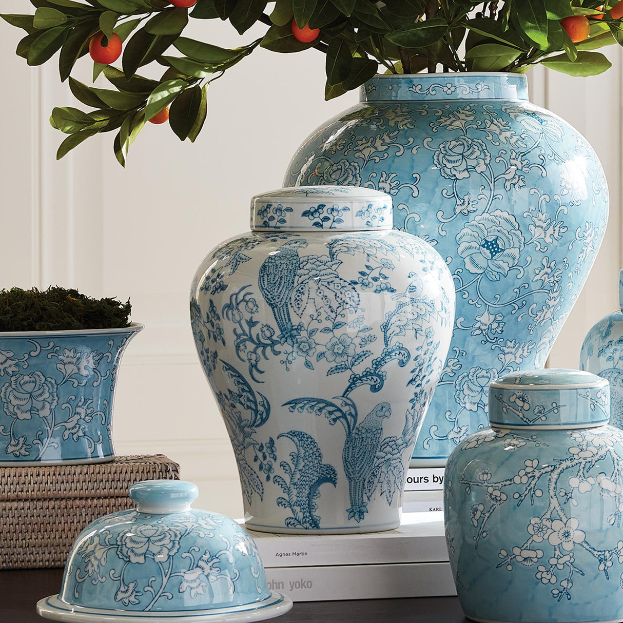 Napa Light Blue/White MONARCH PARROT GINGER JAR