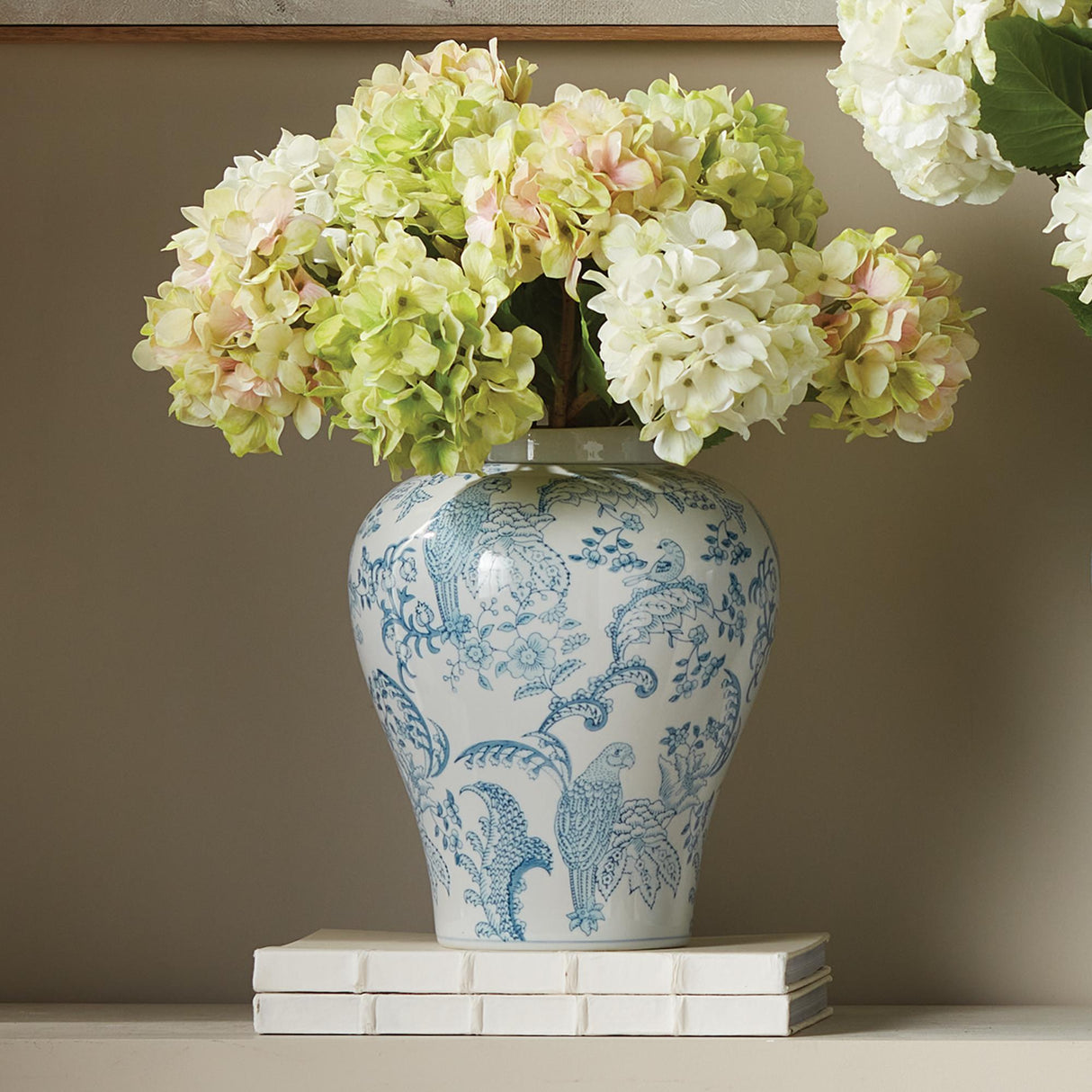 Napa Light Blue/White MONARCH PARROT GINGER JAR