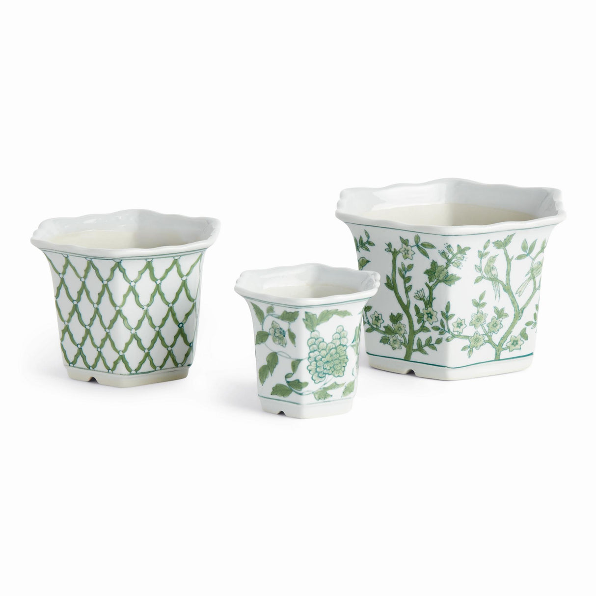 Napa Green/White IMPERIAL FLARED POTS, SET OF 3