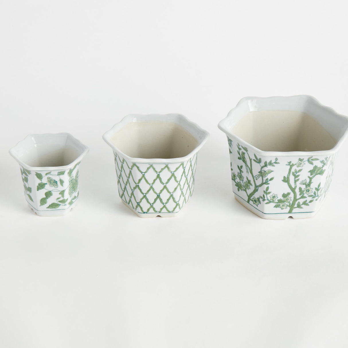 Napa Green/White IMPERIAL FLARED POTS, SET OF 3