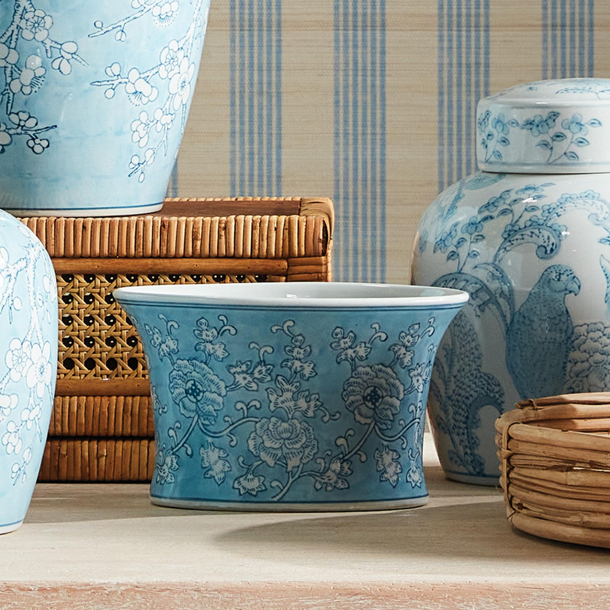 Napa Light Blue/White MONARCH LOTUS CACHEPOT SMALL