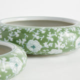 Napa Green/White IMPERIAL LOTUS LOW POTS LARGE, SET OF 4