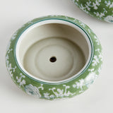 Napa Green/White IMPERIAL LOTUS LOW POTS LARGE, SET OF 4