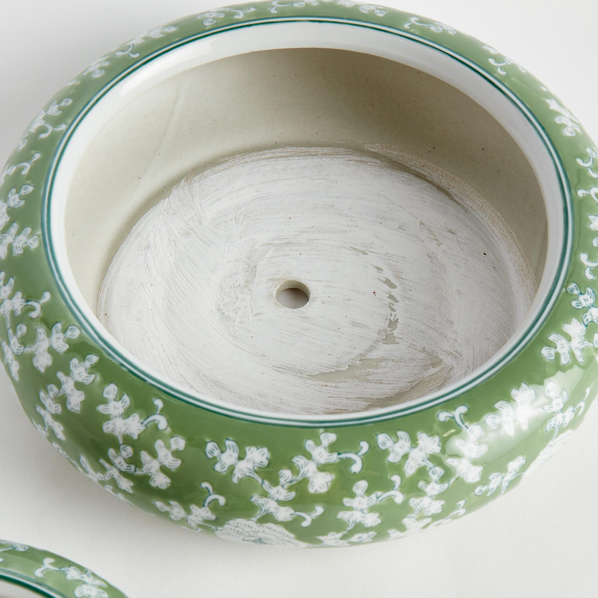 Napa Green/White IMPERIAL LOTUS LOW POTS LARGE, SET OF 4