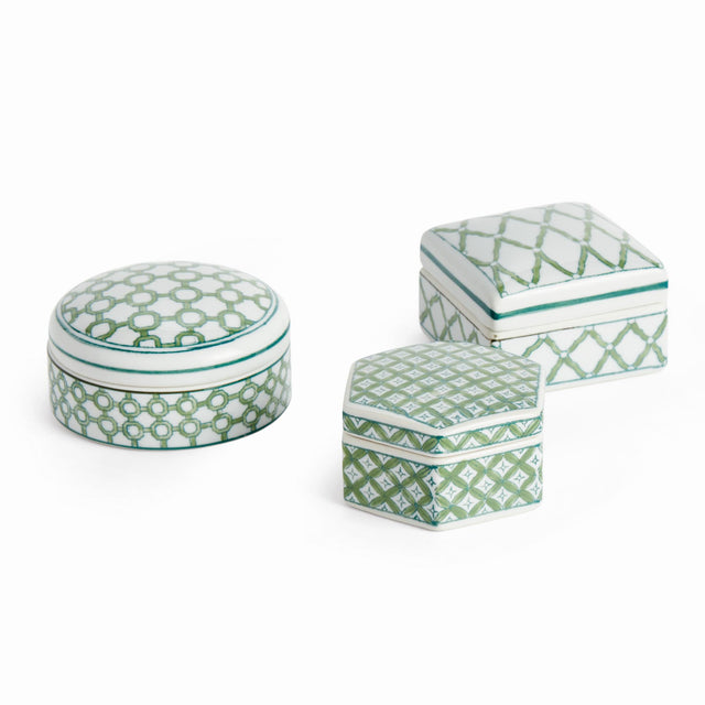 Napa Green/White IMPERIAL LIDDED BOXES, SET OF 3