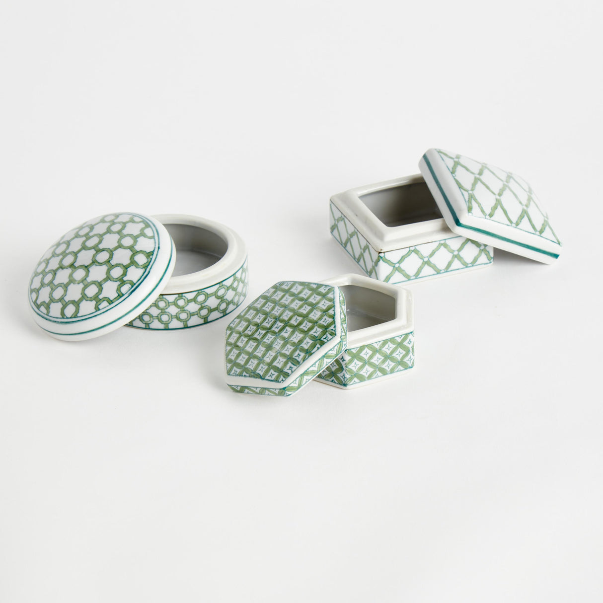 Napa Green/White IMPERIAL LIDDED BOXES, SET OF 3