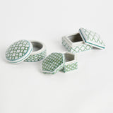 Napa Green/White IMPERIAL LIDDED BOXES, SET OF 3