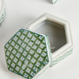 Napa Green/White IMPERIAL LIDDED BOXES, SET OF 3