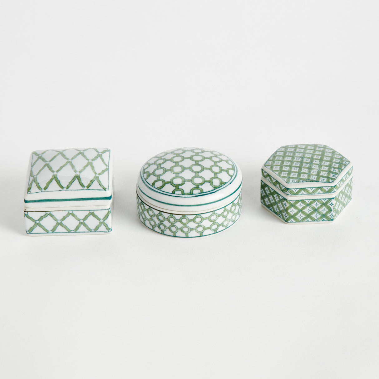 Napa Green/White IMPERIAL LIDDED BOXES, SET OF 3