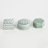 Napa Green/White IMPERIAL LIDDED BOXES, SET OF 3